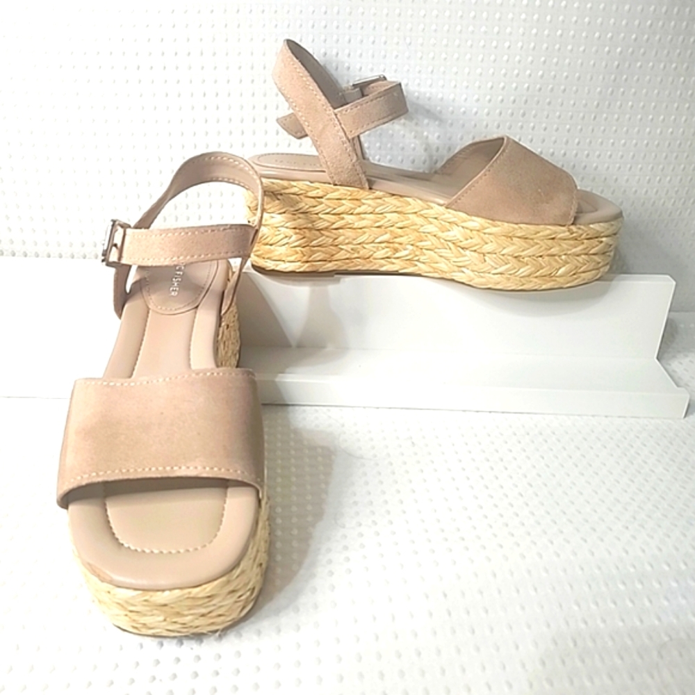 Sz 10M Marc Fisher Jellard Espadrille Platform Sandal Light Neutral Leather Boho